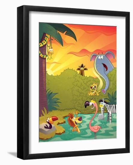 Sundown at the Water Hole - Jack & Jill-Gary LaCoste-Framed Giclee Print