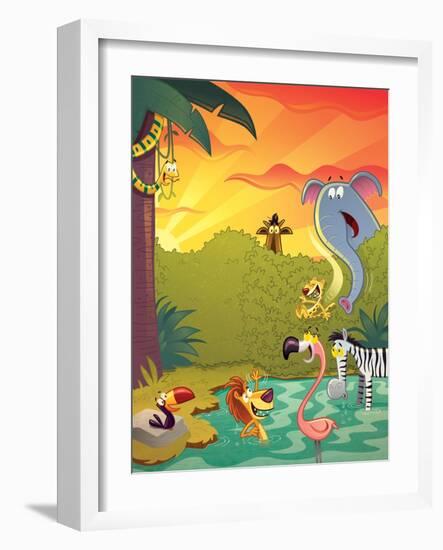 Sundown at the Water Hole - Jack & Jill-Gary LaCoste-Framed Giclee Print