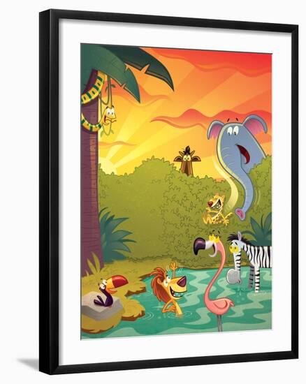 Sundown at the Water Hole - Jack & Jill-Gary LaCoste-Framed Giclee Print