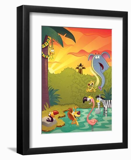 Sundown at the Water Hole - Jack & Jill-Gary LaCoste-Framed Premium Giclee Print