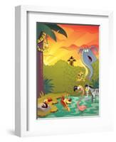 Sundown at the Water Hole - Jack & Jill-Gary LaCoste-Framed Premium Giclee Print