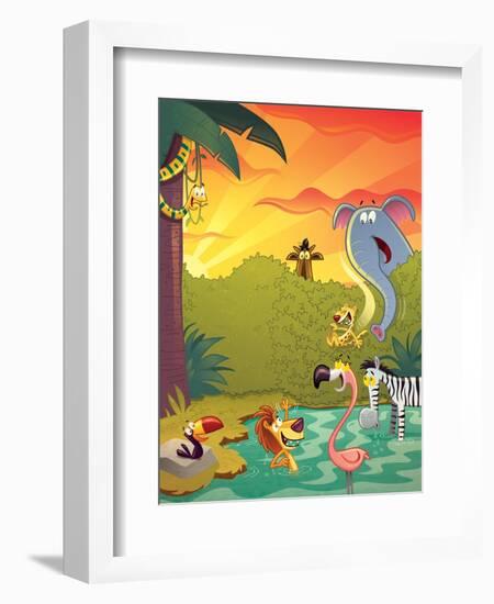 Sundown at the Water Hole - Jack & Jill-Gary LaCoste-Framed Premium Giclee Print