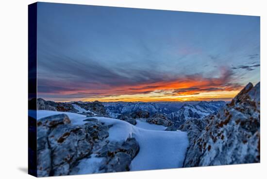 Sundown at Watzmann with Steinernes Meer, Loferer Steinberge, Central Alps-Stefan Sassenrath-Stretched Canvas