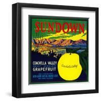 Sundown Grapefruit Label - Bryn Mawr, CA-Lantern Press-Framed Art Print