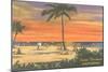Sundown on the Beach, Santa Barbara, California-null-Mounted Art Print