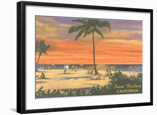 Sundown on the Beach, Santa Barbara, California-null-Framed Art Print