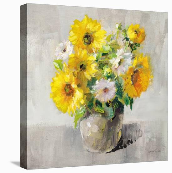 Sunflower Still Life I on Gray-Danhui Nai-Stretched Canvas