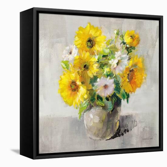 Sunflower Still Life I on Gray-Danhui Nai-Framed Stretched Canvas