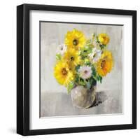 Sunflower Still Life I on Gray-Danhui Nai-Framed Art Print