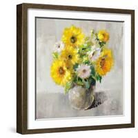 Sunflower Still Life I on Gray-Danhui Nai-Framed Art Print