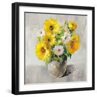 Sunflower Still Life I on Gray-Danhui Nai-Framed Art Print