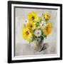 Sunflower Still Life I on Gray-Danhui Nai-Framed Art Print