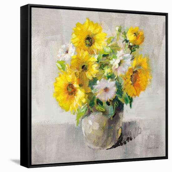 Sunflower Still Life I on Gray-Danhui Nai-Framed Stretched Canvas