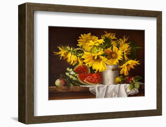 Sunflower Watermelon Stilllife-null-Framed Premium Giclee Print