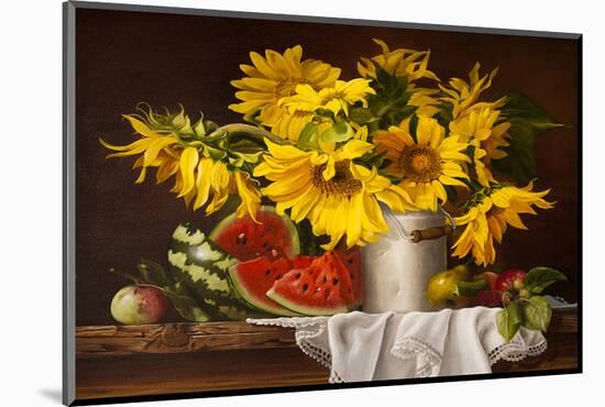 Sunflower Watermelon Stilllife-null-Mounted Premium Giclee Print