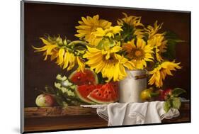 Sunflower Watermelon Stilllife-null-Mounted Premium Giclee Print