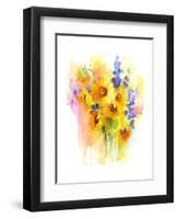 Sunflowers and Delphinium, 2016-John Keeling-Framed Giclee Print