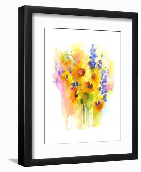 Sunflowers and Delphinium, 2016-John Keeling-Framed Giclee Print