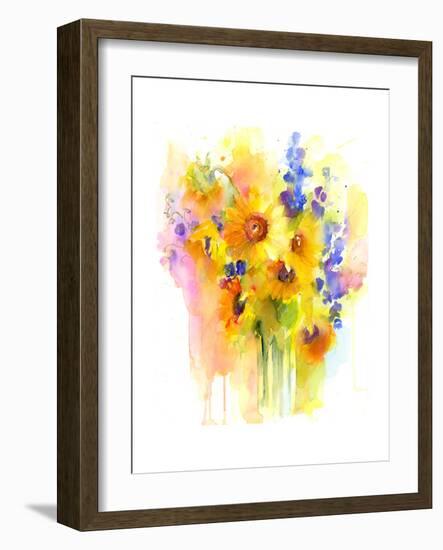 Sunflowers and Delphinium, 2016-John Keeling-Framed Giclee Print