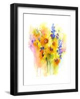 Sunflowers and Delphinium, 2016-John Keeling-Framed Giclee Print