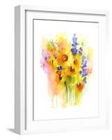 Sunflowers and Delphinium, 2016-John Keeling-Framed Giclee Print