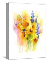 Sunflowers and Delphinium, 2016-John Keeling-Stretched Canvas