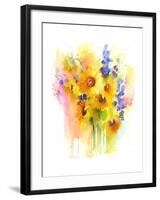 Sunflowers and Delphinium, 2016-John Keeling-Framed Giclee Print