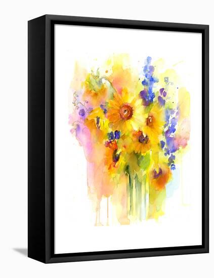 Sunflowers and Delphinium, 2016-John Keeling-Framed Stretched Canvas