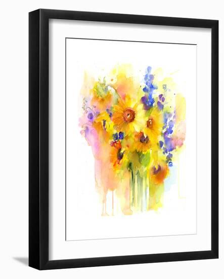 Sunflowers and Delphinium, 2016-John Keeling-Framed Premium Giclee Print