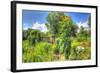 Sunflowers and Garden-Robert Goldwitz-Framed Giclee Print