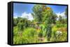 Sunflowers and Garden-Robert Goldwitz-Framed Stretched Canvas