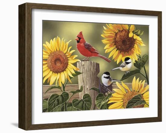 Sunflowers and Songbirds-William Vanderdasson-Framed Giclee Print