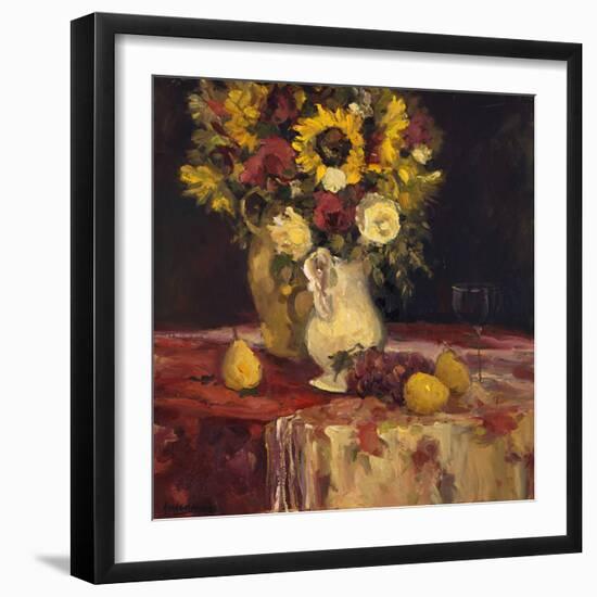 Sunflowers and Wine-Allayn Stevens-Framed Art Print