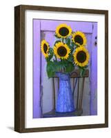 Sunflowers Displayed in Enamelware Pitcher, Willamette Valley, Oregon, USA-Steve Terrill-Framed Photographic Print