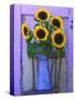 Sunflowers Displayed in Enamelware Pitcher, Willamette Valley, Oregon, USA-Steve Terrill-Stretched Canvas
