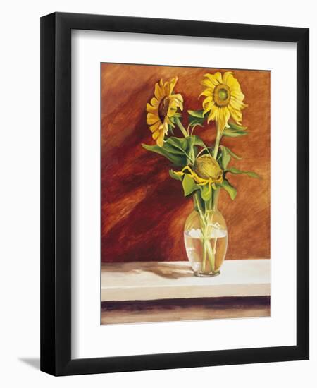 Sunflowers in a Glass Bowl-Helen J. Vaughn-Framed Premium Giclee Print