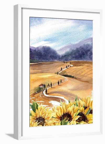 Sunflowers in Tuscany-Irina Trzaskos Studios-Framed Giclee Print