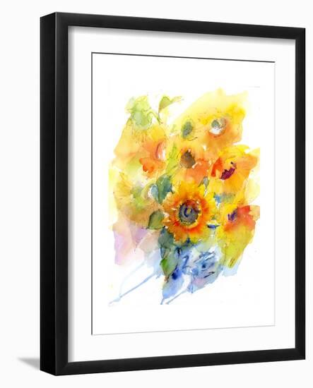 Sunflowers in Vase, 2016-John Keeling-Framed Premium Giclee Print