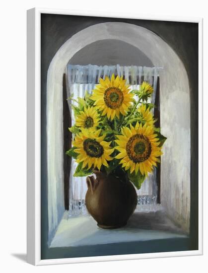 Sunflowers On The Window-kirilstanchev-Framed Art Print