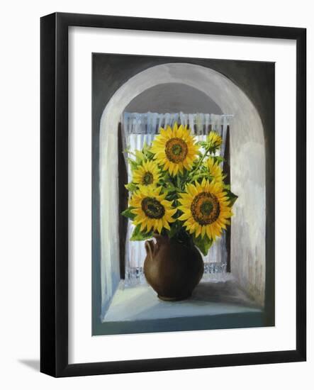 Sunflowers On The Window-kirilstanchev-Framed Art Print