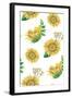 Sunflowers Pattern. Watercolor Rustic Floral. Country Flowers-Kvanta-Framed Art Print