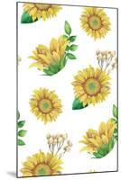 Sunflowers Pattern. Watercolor Rustic Floral. Country Flowers-Kvanta-Mounted Art Print