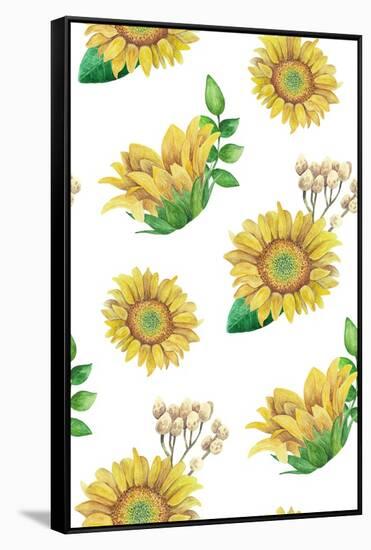 Sunflowers Pattern. Watercolor Rustic Floral. Country Flowers-Kvanta-Framed Stretched Canvas