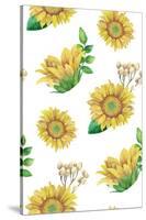 Sunflowers Pattern. Watercolor Rustic Floral. Country Flowers-Kvanta-Stretched Canvas