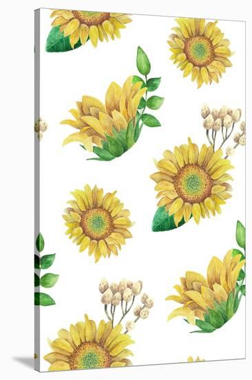 Sunflowers Pattern. Watercolor Rustic Floral. Country Flowers-Kvanta-Stretched Canvas