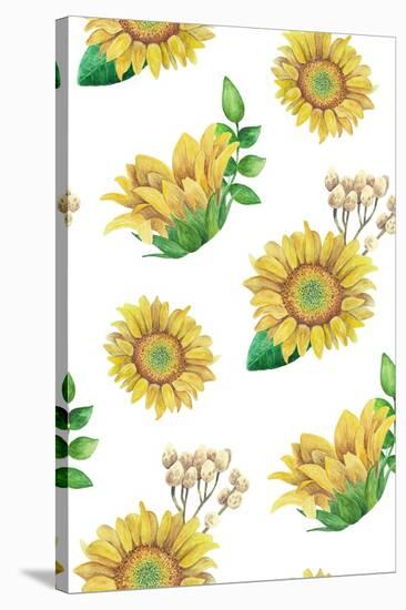 Sunflowers Pattern. Watercolor Rustic Floral. Country Flowers-Kvanta-Stretched Canvas