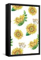 Sunflowers Pattern. Watercolor Rustic Floral. Country Flowers-Kvanta-Framed Stretched Canvas