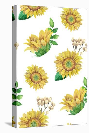 Sunflowers Pattern. Watercolor Rustic Floral. Country Flowers-Kvanta-Stretched Canvas