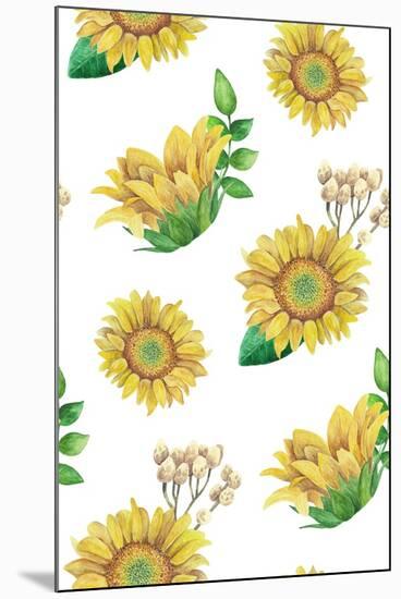 Sunflowers Pattern. Watercolor Rustic Floral. Country Flowers-Kvanta-Mounted Art Print