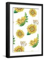 Sunflowers Pattern. Watercolor Rustic Floral. Country Flowers-Kvanta-Framed Art Print